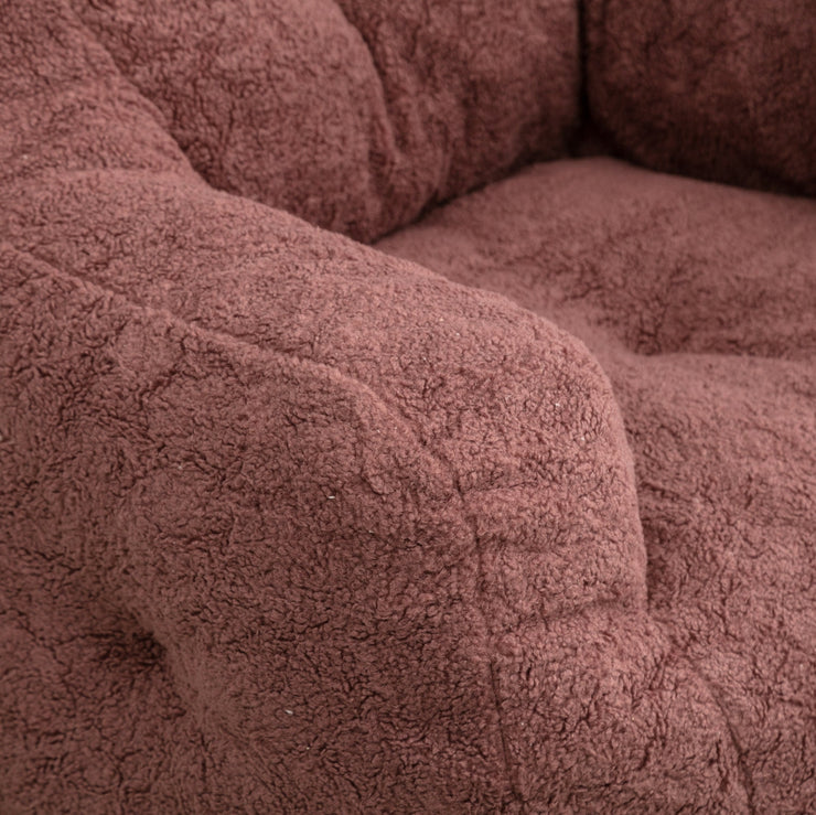 010-Soft Teddy Fabric Tufted Foam Bean Bag Chair With Teddy Fabric Bean Paste Red Hallohomie