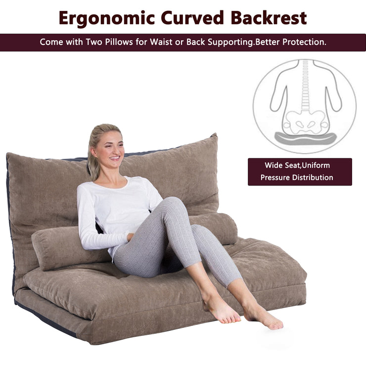 Orisfur. Lazy Sofa Adjustable Folding Futon Sofa Video Gaming Sofa with Two Pillows Hallohomie