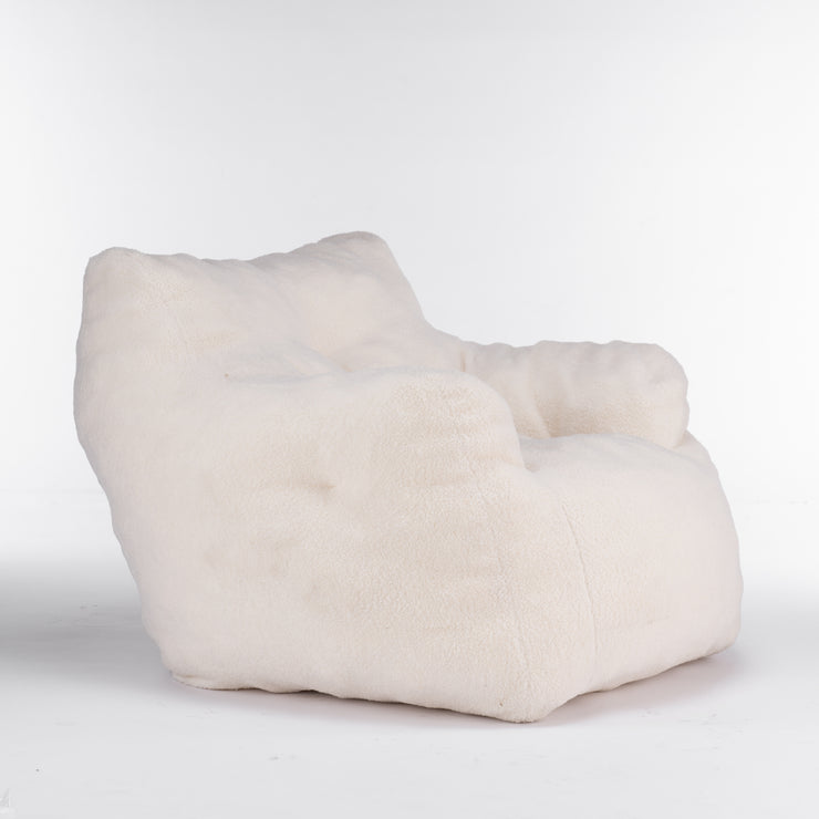 010-Soft Teddy Fabric Tufted Foam Bean Bag Chair With Teddy Fabric Ivory White Hallohomie