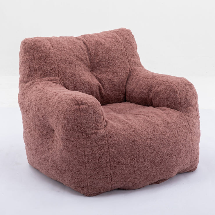 010-Soft Teddy Fabric Tufted Foam Bean Bag Chair With Teddy Fabric Bean Paste Red Hallohomie